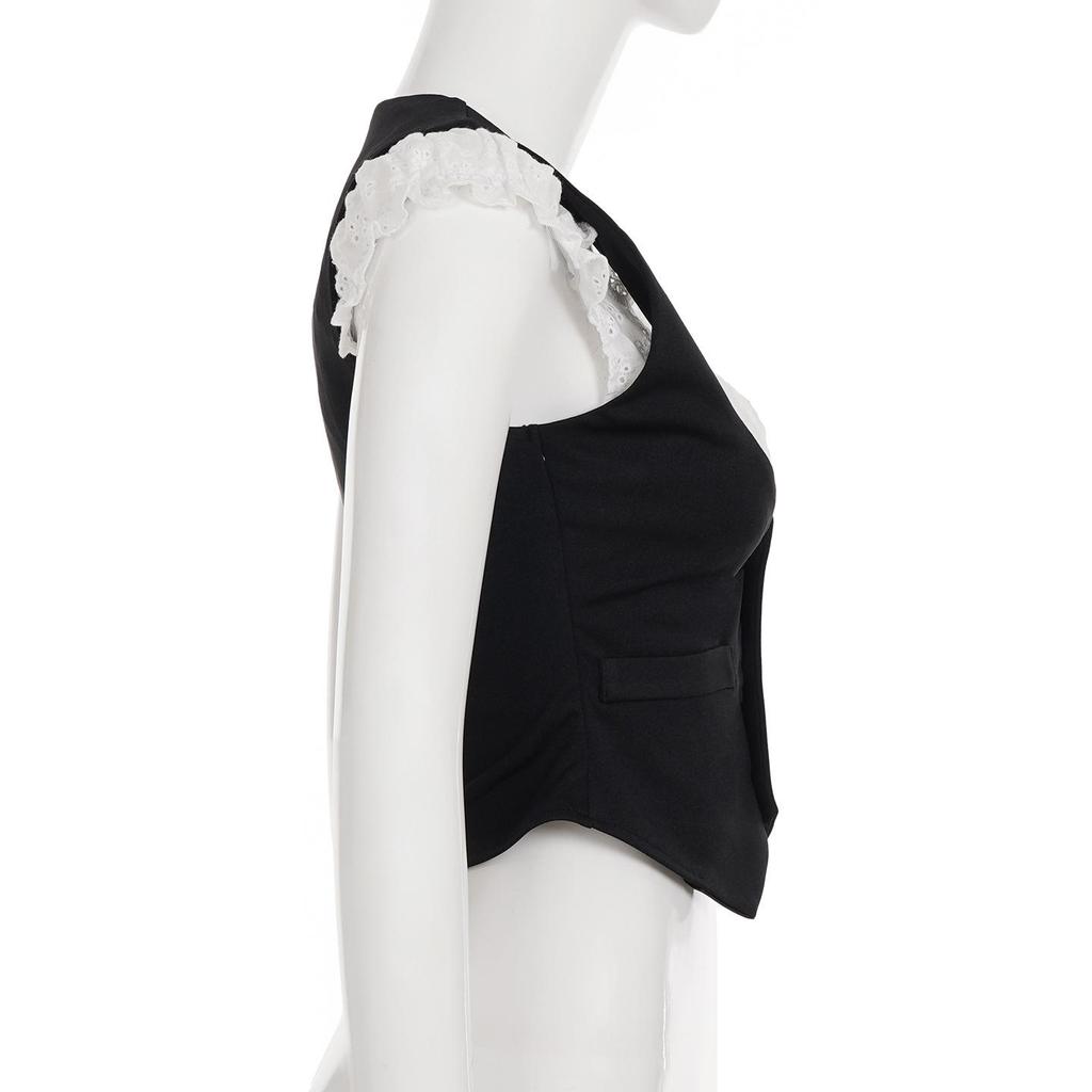 Vintage Preppy Two-Piece Spliced Vest: Sleek & Sexy Crop Top