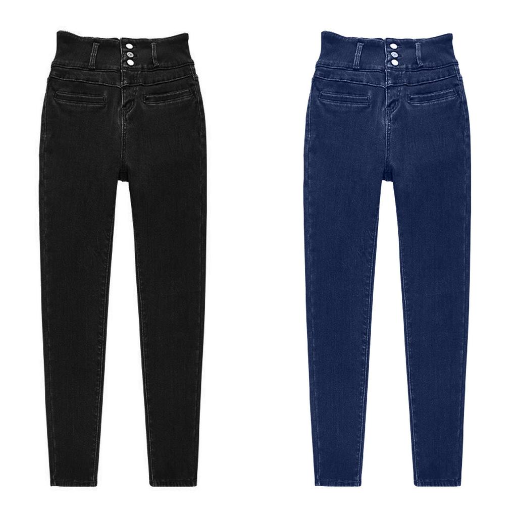 QHS mujeres de cintura alta abdomen más pantalones vaqueros polares comprar  a buen precio — entrega gratuita, reseñas reales con fotos — Joom