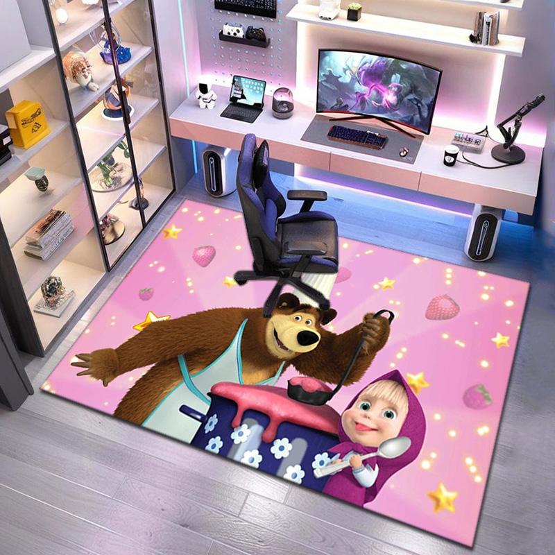 Russian animation Masha and the Bear Fairy Tale Cartoon Carpet Soft Home Living Room Bedroom Door Mat Outdoor Picnic Ground Mat rug T8