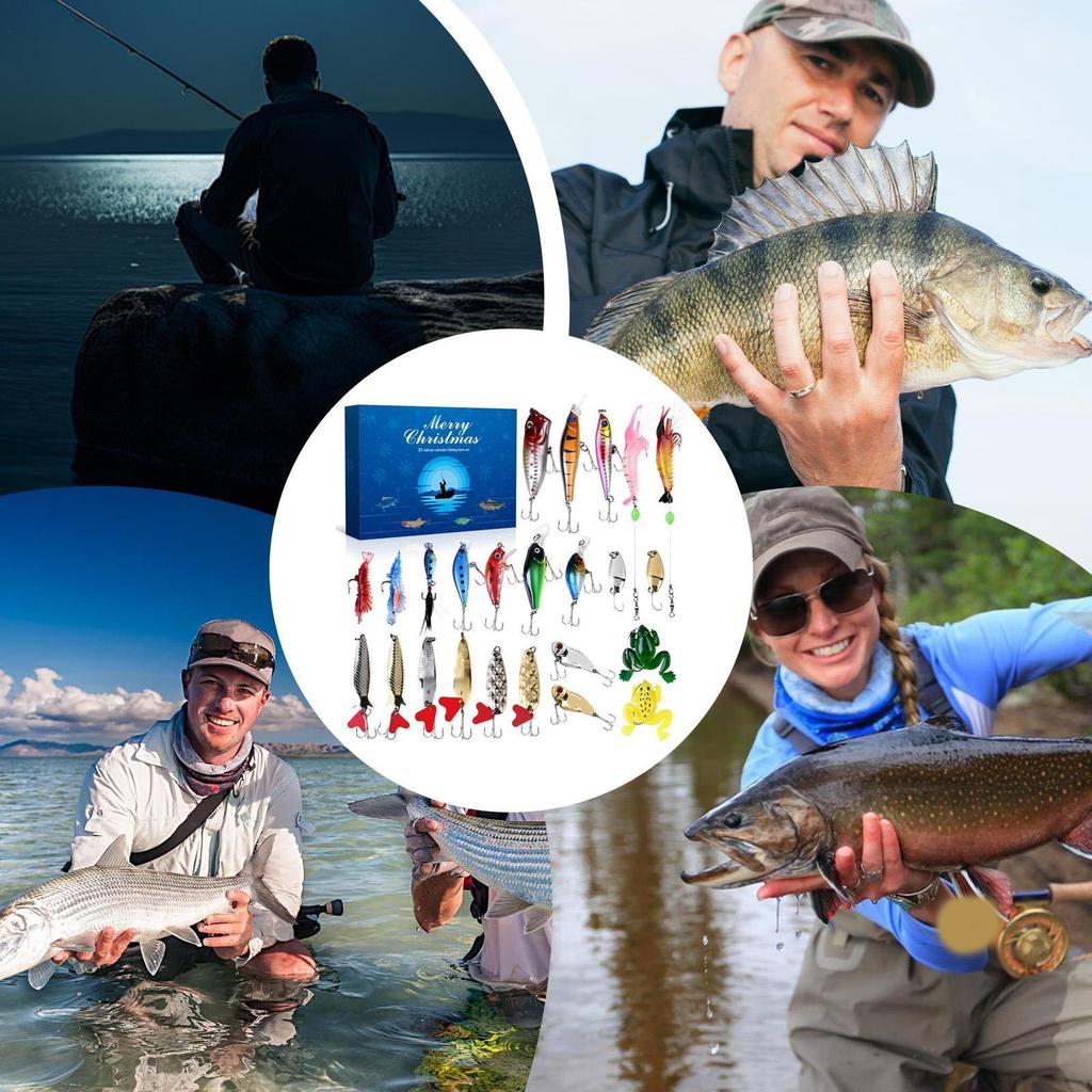 Christmas Countdown Toy 24 Days Fishing Bait Set Fishing Bait Advent Toy For Father Boyfriend Grandfather Uncle Neighbor Grandpa