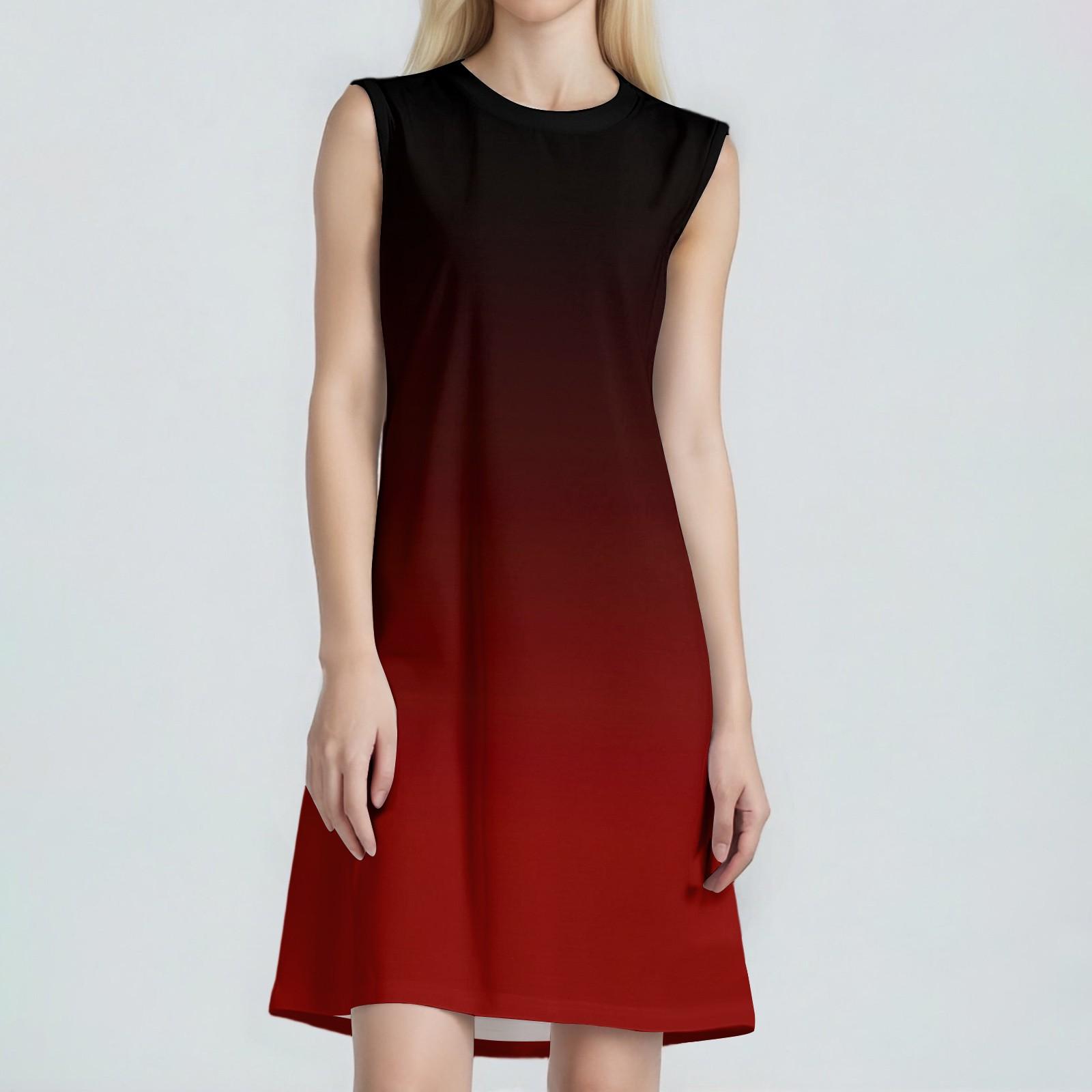 

Жіноча Мода Повсякденний Принт Круглий Виріз Без рукавів Коротка Сукня XL червоний