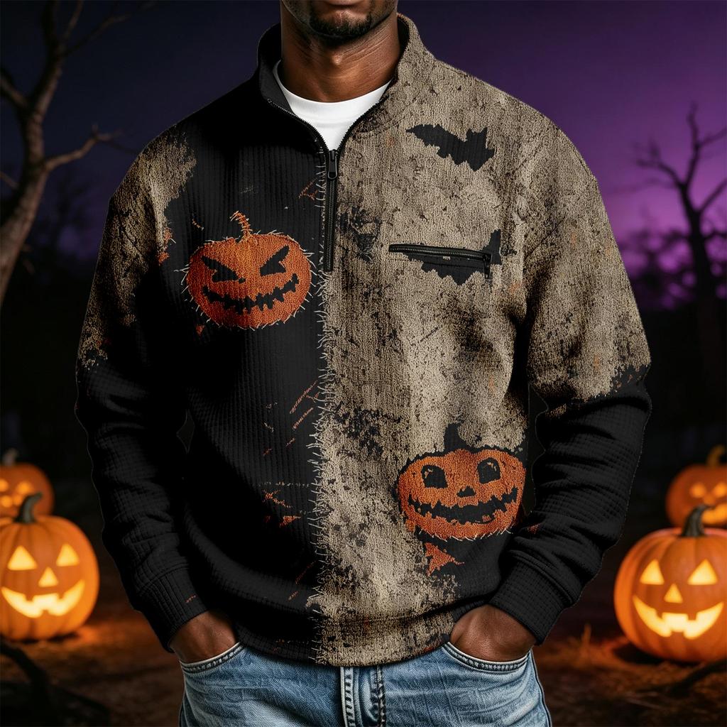 Men's Long Sleeve Sweatshirt with Halloween Print for Costume Party and Casual Wear