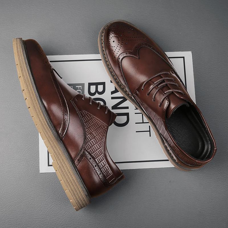 Fashion Spring Men's Casual Leather Shoes Thick Soled Oxford Shoes Fashionable Baroque Shoes Comfortable Soft Soled Business Dress Shoes