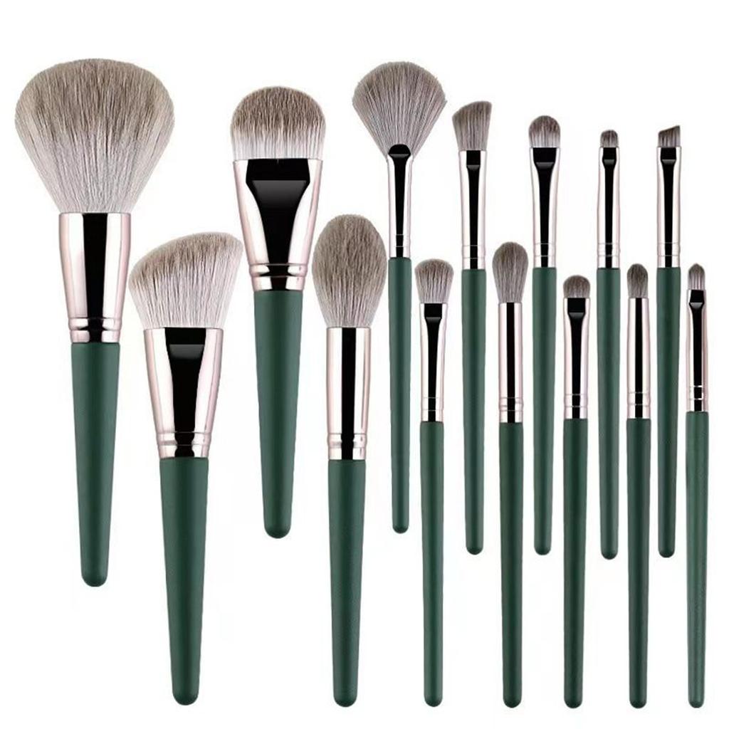 14-Piece Green Cloud Makeup Brush Set – Ultra-Soft Face Brushes for Powder, Blush & Contouring – Professional Beauty Tools Kit