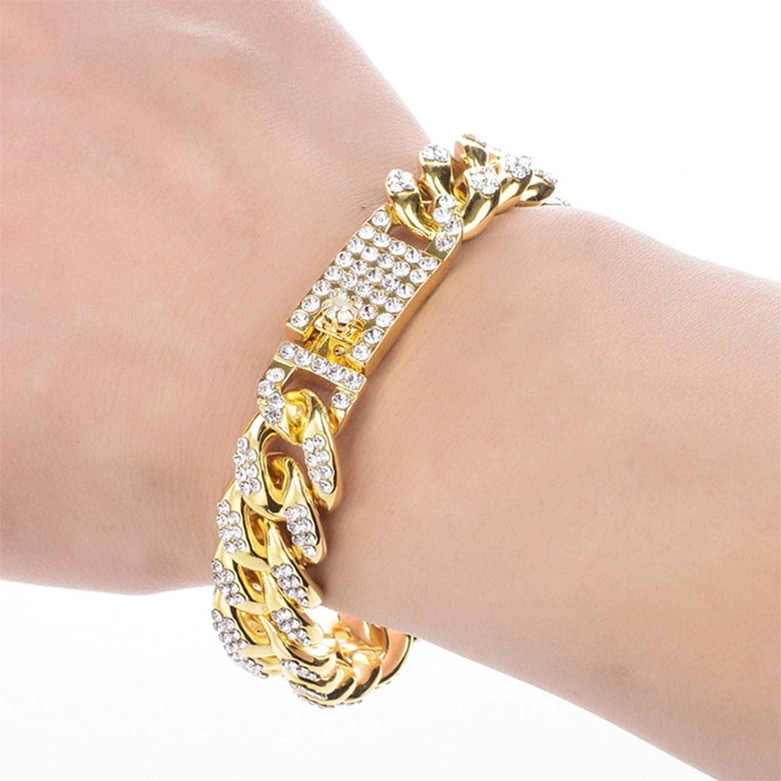 

12mm Alloy Cuban Link Chain Bracelet Full Pavé Zirconia Hip Hop Style Unisex Hand Chain Durable Clasp Jewelry Accessory One Size золотой