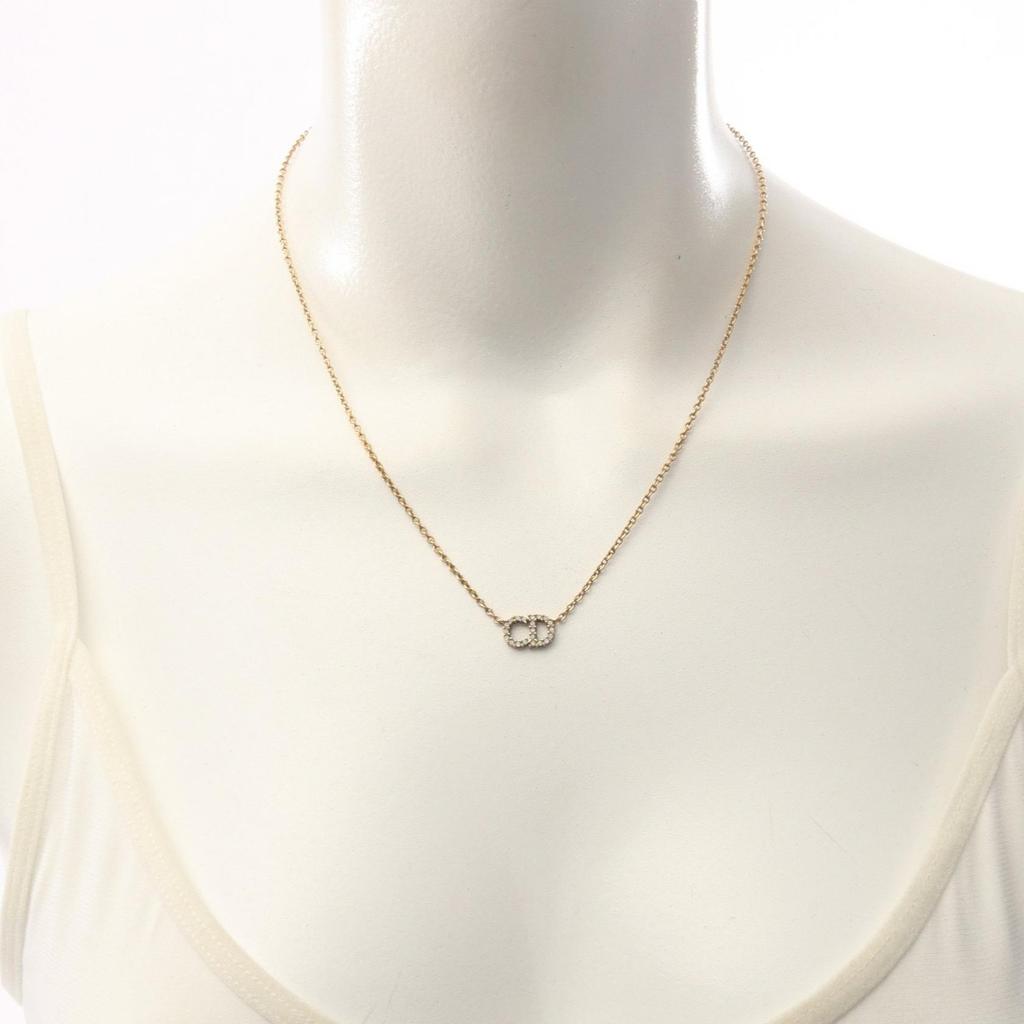 Used Dior CD logo Necklace Gold Plated Rhinestone Gold Clear Used