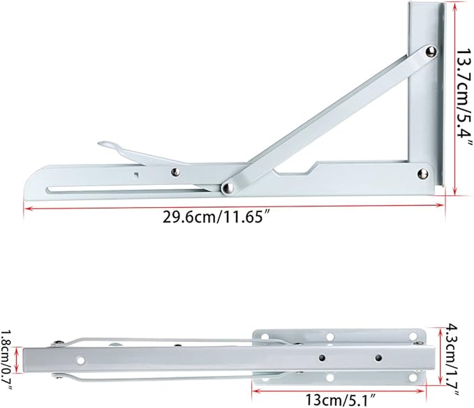 2-Pack Brushed Stainless Steel 8-18 Inch Adjustable Folding Angle Bracket – Heavy-Duty Wall-Mounted Shelf Support Triangle