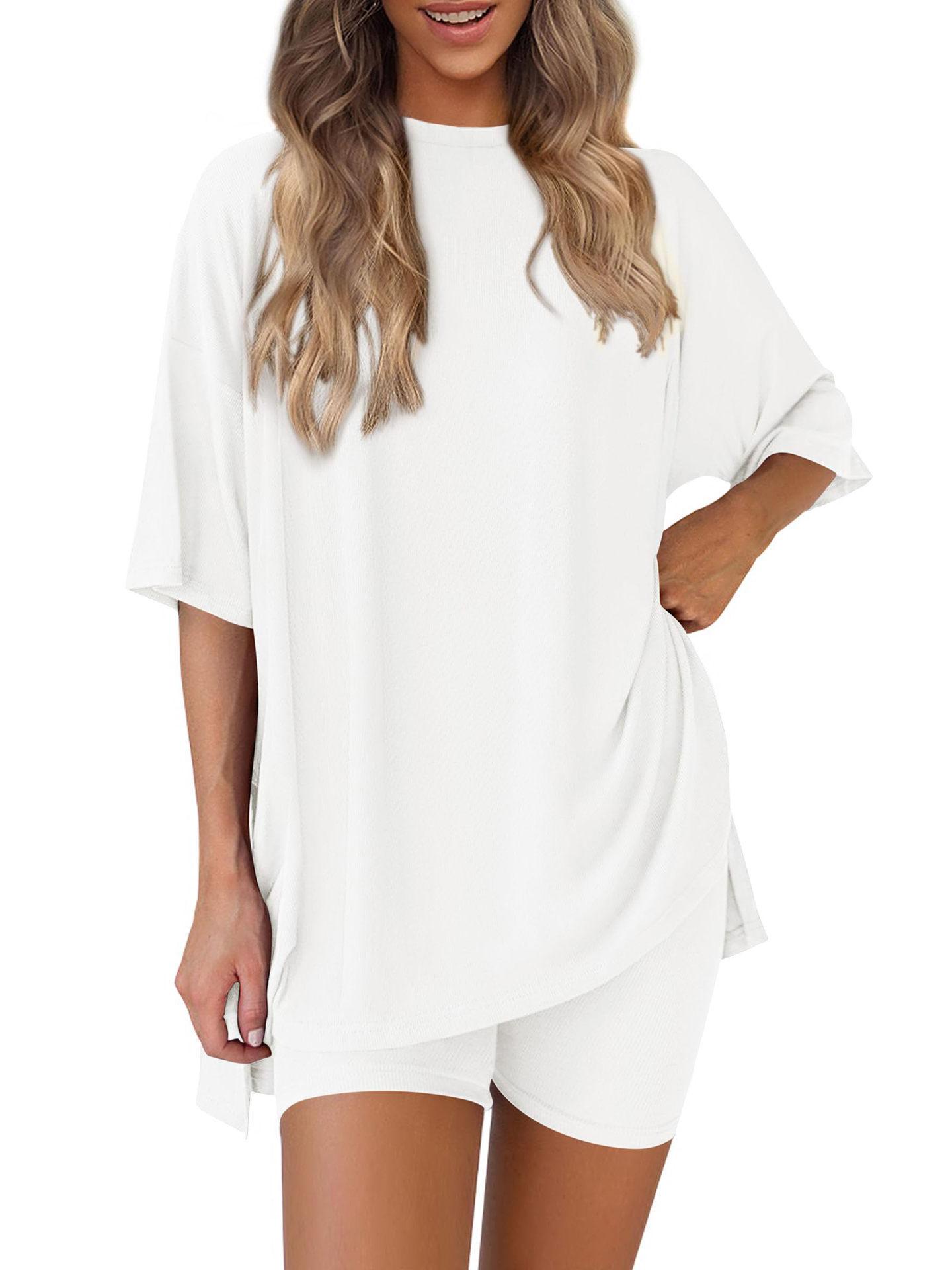 2025 Summer Women s Fashion Loose Solid Color Casual Pajama Set 3XL