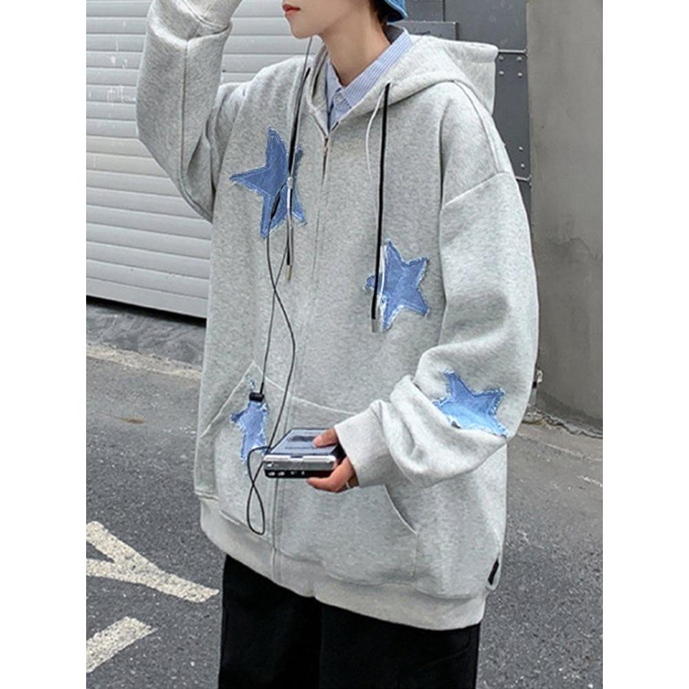 Women's Star Patch Zip Up Hoodie for Women Oversized Y2k Sweatshirt Jacket E-Girl 90s Pullover Streetwear