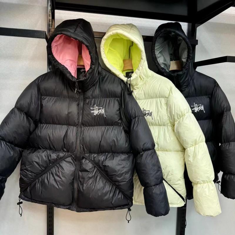 Embroidered Hooded Puffer Jacket Winter Streetwear Loose Fit Couple Coat