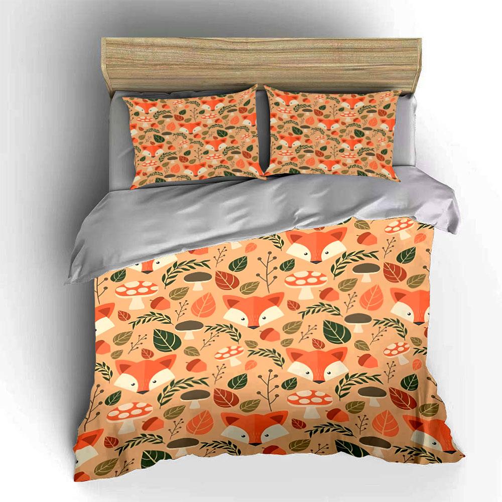 Autumn Fox and Nature Pattern Bedding Duvet Cover Set Duvet Cover Pillowcases (1*Duvet Cover 2*Pillowcases, without duvet insert)