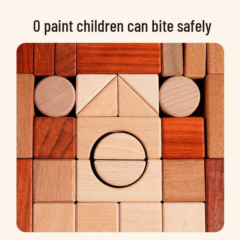 Beech Wood Building Blocks for Toddlers and Children Ages 3-6 – Unpainted, Solid, Chewable Educational Toy