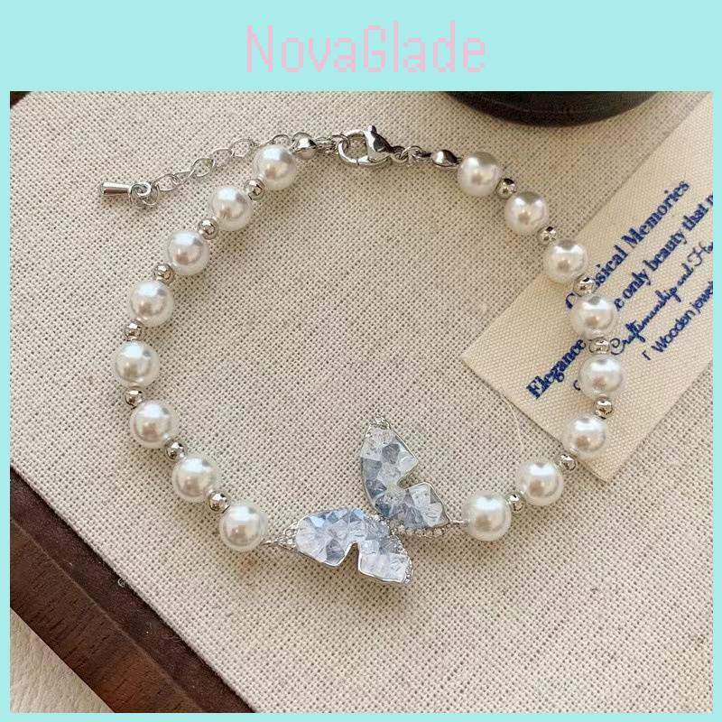 Elegant High-end Pearl Butterfly Beaded Bracelet New Fashionable Unique Design