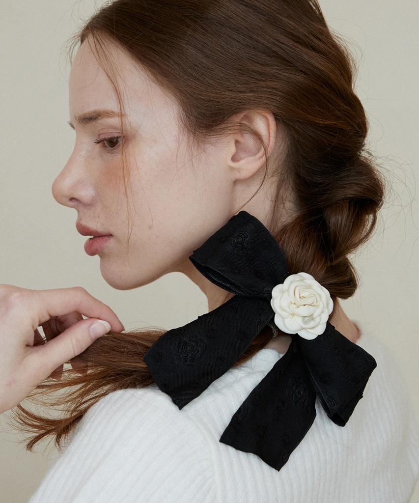 Merrymotive Black And White Flower Bow Hair Pin