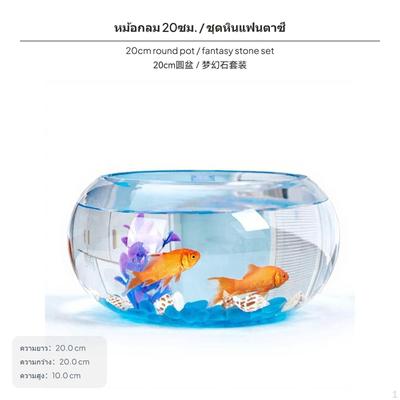 2Piece Mini Glass Fish Container, Thickened Round Desktop Aquatic Habitat Set 20cm