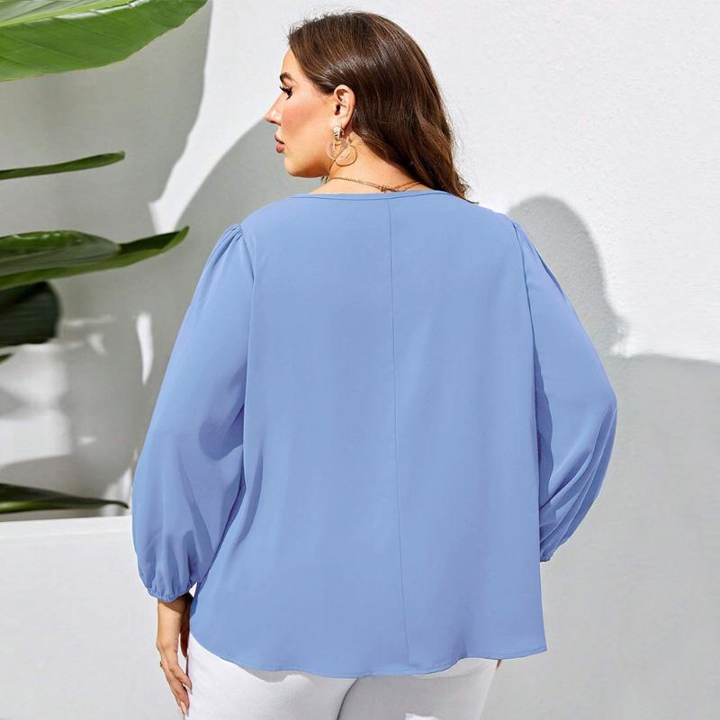 Plus Size Women V Neck Loose Long Sleeve Casual Elegant Blouse Ladies Top