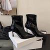 French Women's Stiletto Heel Black Patent Leather Ankle Boots - Elegant & Versatile for Autumn/Winter 2025