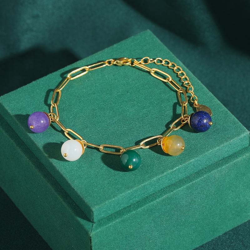 Yong Nuo Vintage Hoop Earrings with Gold-Colored Gems and Veined Rutilated Quartz