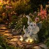 Solar Balkon Dekoration Katze Gartenstatue, Harz Outdoor Getigerte Deko mit Auto LED Terrassenlicht, IP65 Wasserdicht Rasenornament für Terrasse, Geschenk Liebhaber