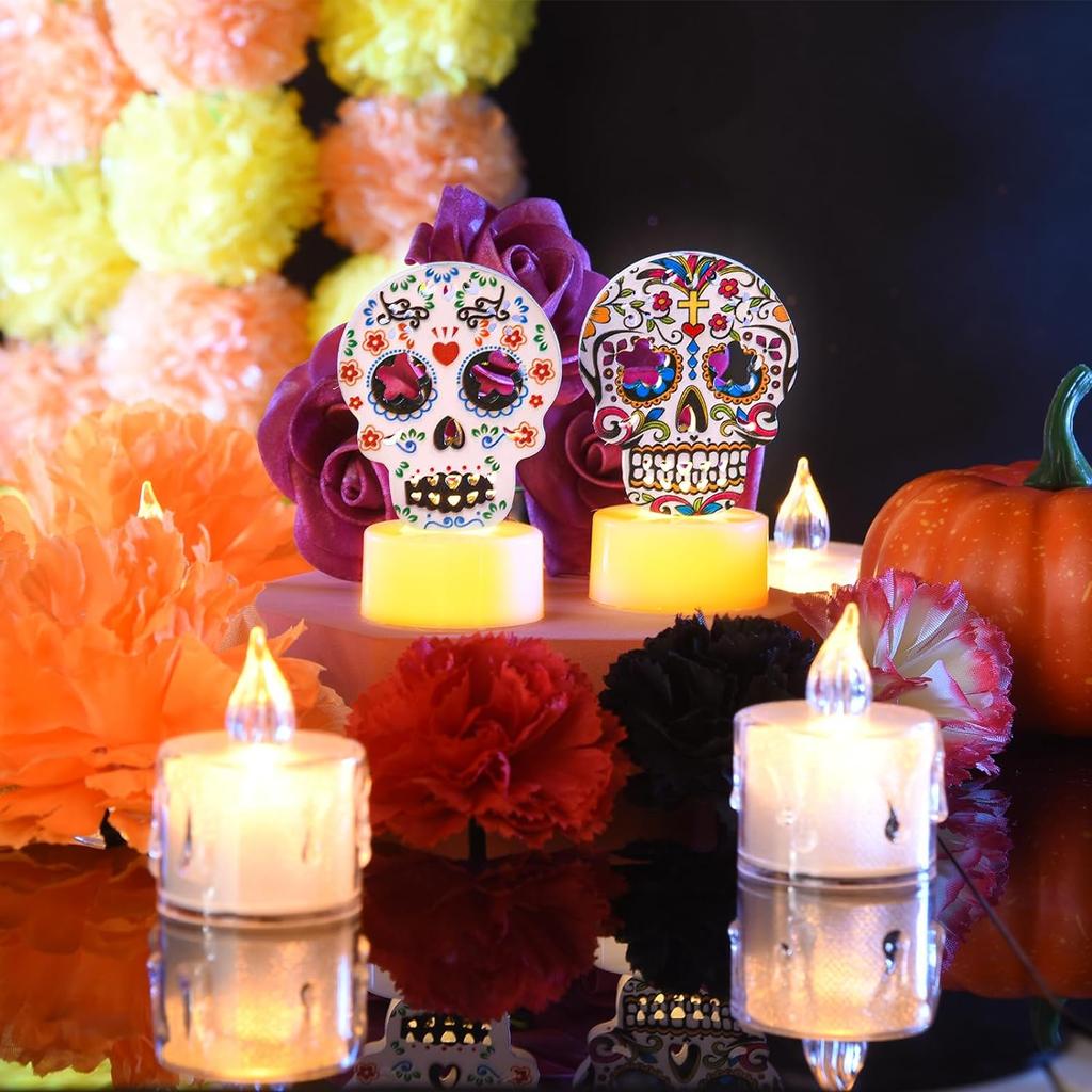 Halloween Flameless Tea Light Decorations, Halloween Spooky Electric Candles for Home Party Decorations - Ideal Halloween Gifts
