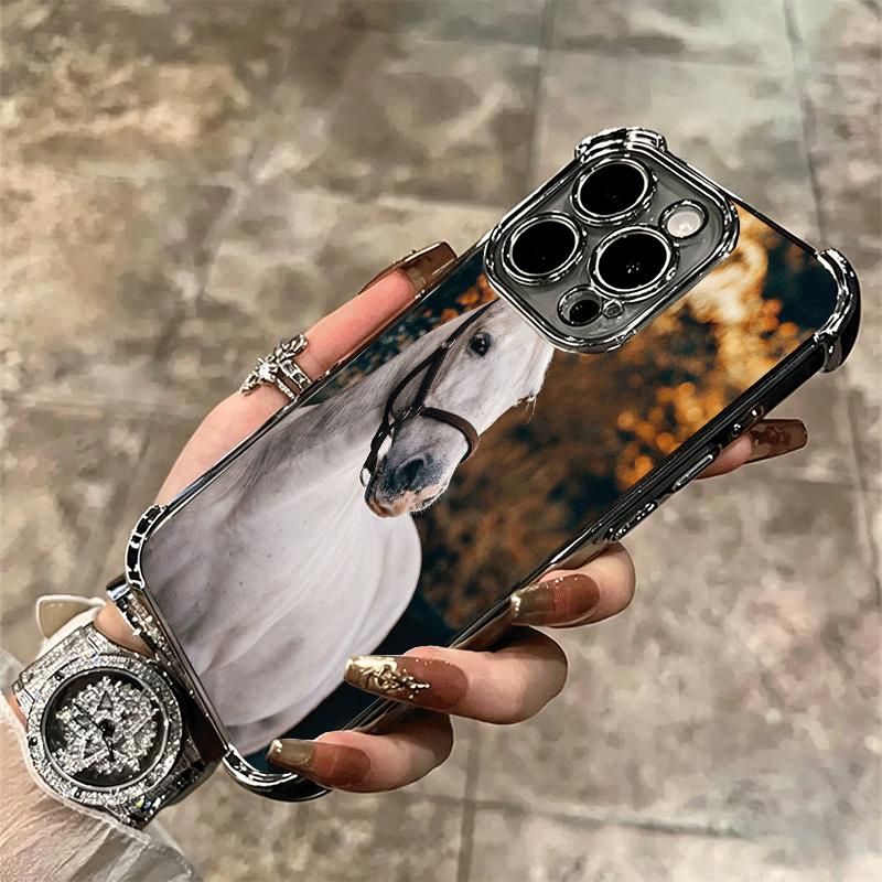 Ferghana Horse Animal Plating Phone Case For Iphone 16 17 Pro Max Air 16E 14 15 Plus 12 13 Mini Anti-Fall Airabag Cover