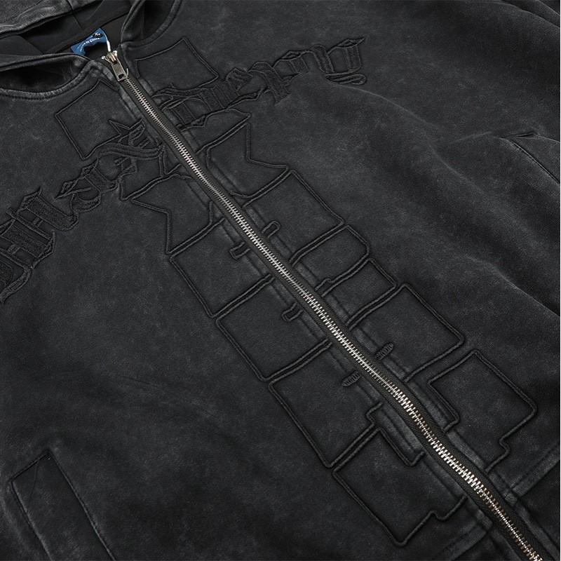 Mens Oversized Camo Hooded Sweatshirt With Washed Vintage Finish Zip-Up Streetwear Pullover Casual Wear