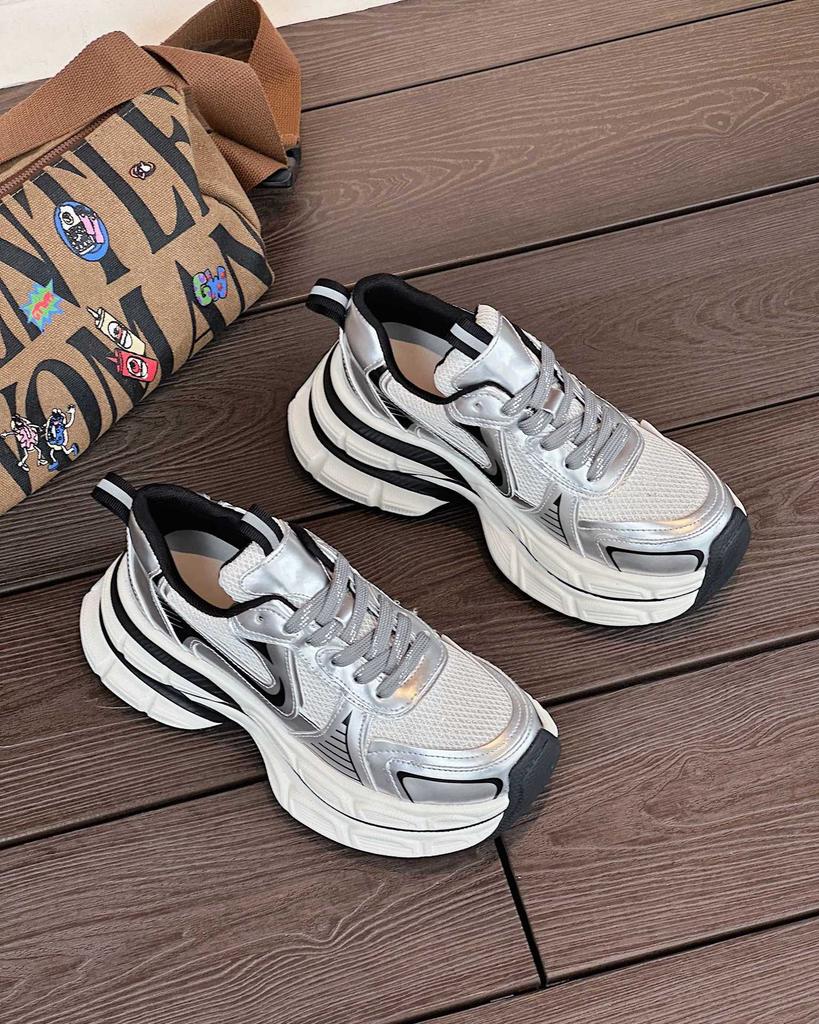 Silver Platform Dad Shoes Women's 2025 Early Autumn New Heightening Breathable Ins Tide Fried Street Retro Casual Sports Shoes