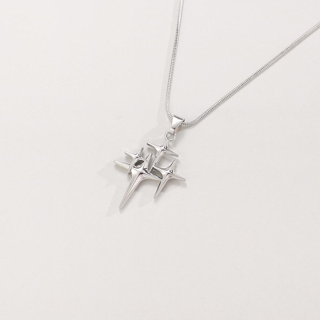 Y2K Simple Choker Necklace Four Pointed Star Necklaces Adjustable Crucifix Pendant Necklace Asterism-Necklace Jewelry