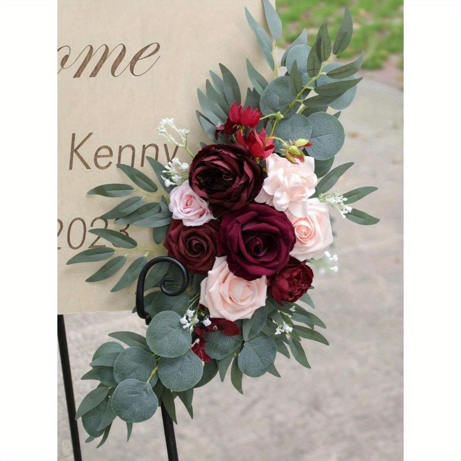 2pcs-Wedding Arch Flowers, Artificial Burgundy Wedding Flowers, Wedding Welcome Sign Decoration and Arch Flowers for Wedding Reception