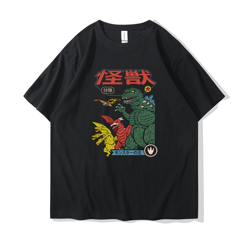 T-shirt Street Style T-shirt Cartoon Short Sleeve Casual Summer Cotton Men's Hip Hop Dinosaur Print 2023 Japan Harajuku Top