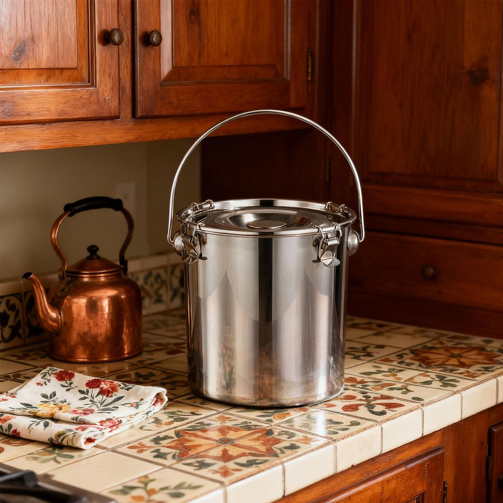 

Герметичное ведро из нержавеющей стали с ручкой и защелкой для хранения воды на коммерческих кухнях 21x24cm