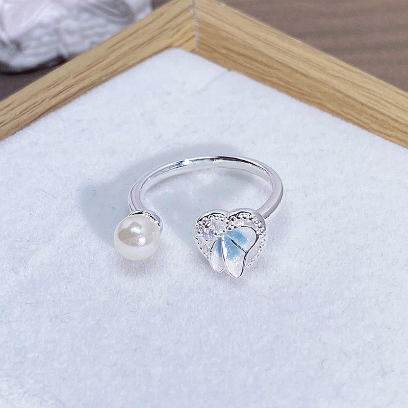 Enamel Oil Drop Flower Butterfly Opening Ring Niche Design Light Luxury High Sense Zircon Personality Ring Woman