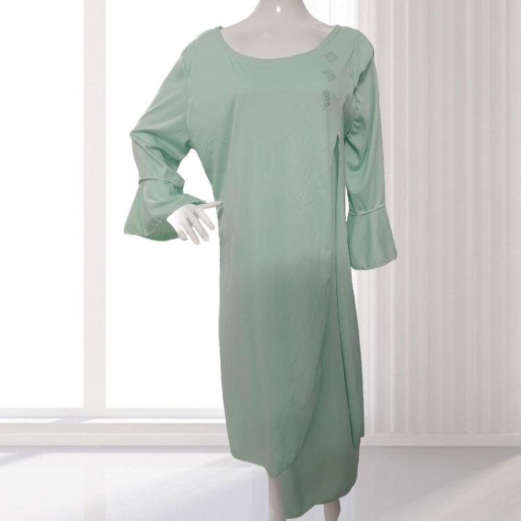 Plus Size Midi Dress for Women Office Daily Wear Fall Spring Parties A Line Layerd Hem Three Quarter Sleeves Round Neck Mid Calf Length