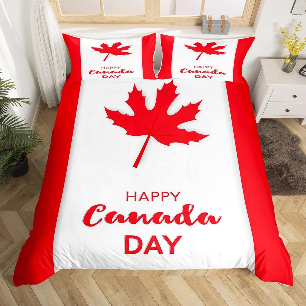 Maple Leaf Duvet Cover King Canada National Flower Bedding Set Autumn Plant Fallen Leaves Comforter Cover Botanical Weed Bed Set
