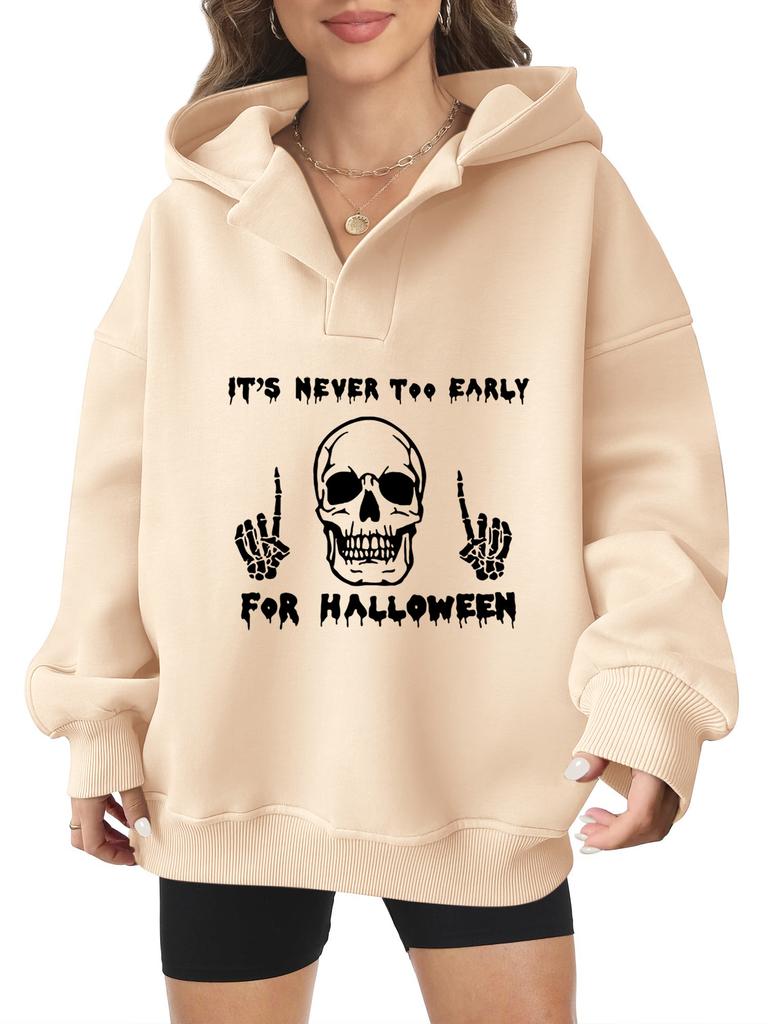 2025 new European and American Halloween women's hooded sweater front and rear pattern winter fleece loose casual