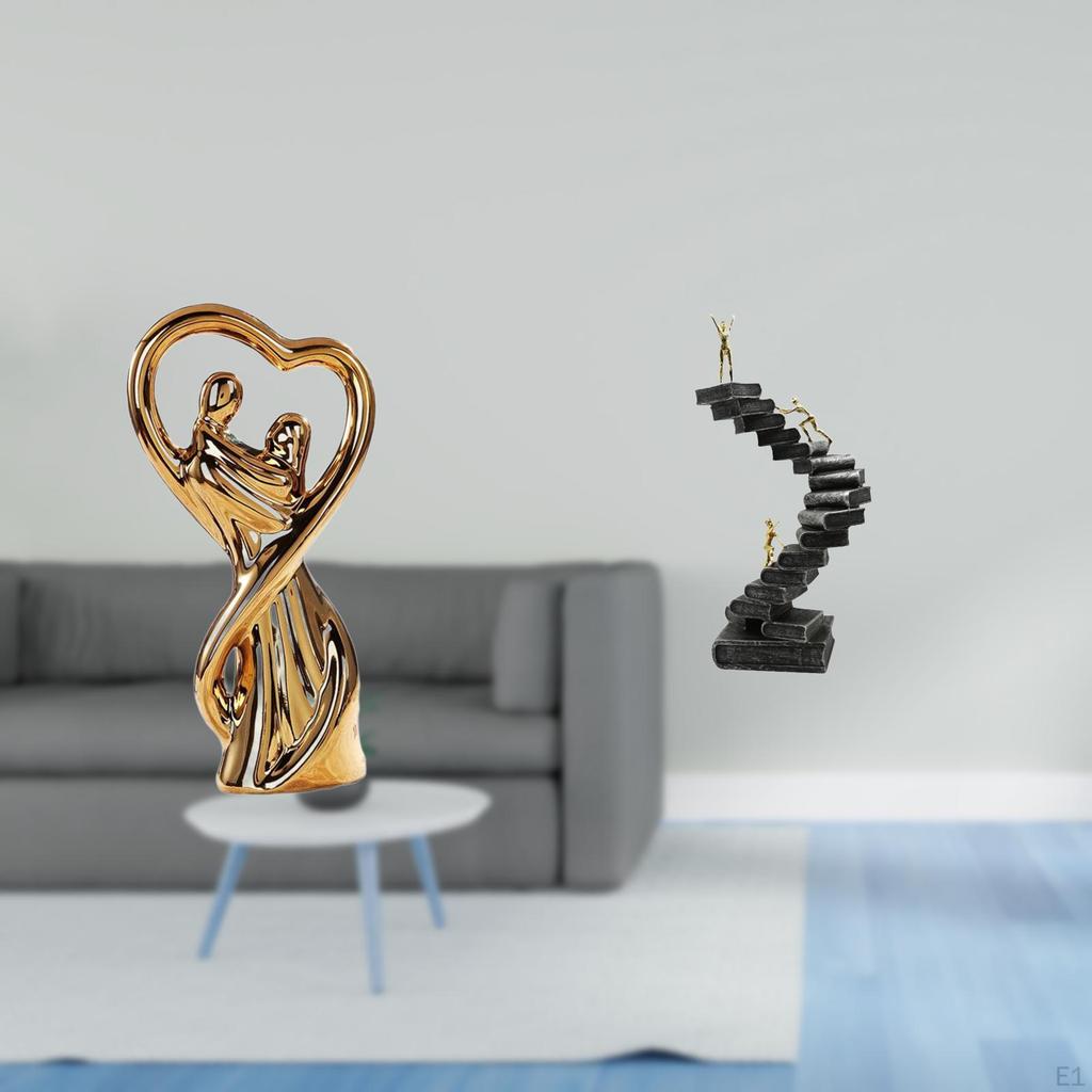 Romantic Couple Figurine Sculpture with Abstract Thinker Design Resin Handicraft for Bookshelf