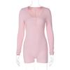 Combinaison moulante longue à manches longues taille haute rose et noire avec fermeture à boutons pour le sport