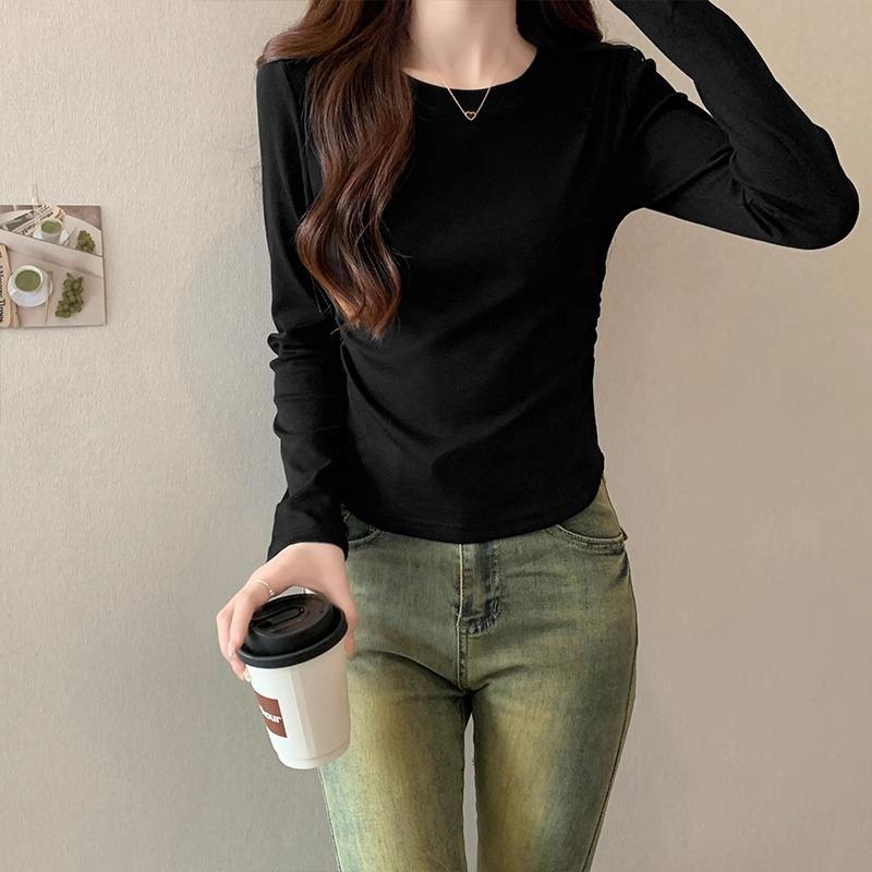 

Ретро однотонная футболка с длинным рукавом для женщин, осенне-зимний новый стиль, внутренняя облегающая, короткий стиль, зарубежный стиль, омолаживающая, новая китайская кофта XL