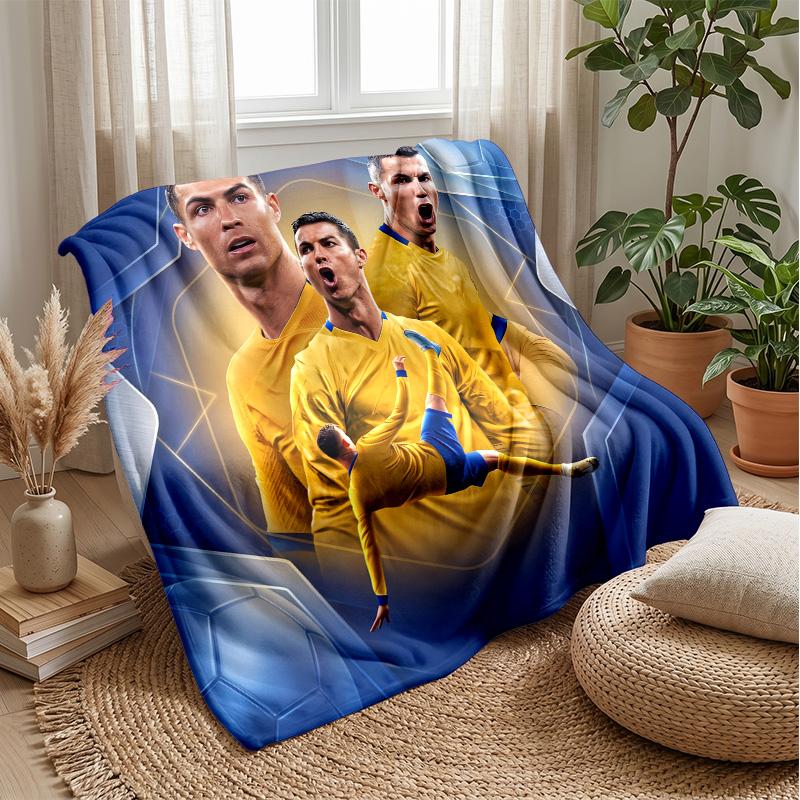 Manta de Franela Estampada de Cristiano Ronaldo Agradable al Tacto Cálida Manta Decorativa para Sofá Cama Interior Uso Diario