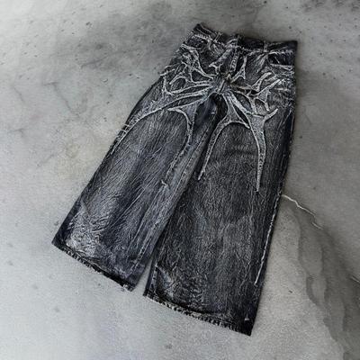 Y2K Baggy Jeans Vintage Splicing Embroidery Pattern High Quality Jeans Hip Hop Gothic Streetwear Men Casual Wide Leg Jeans
