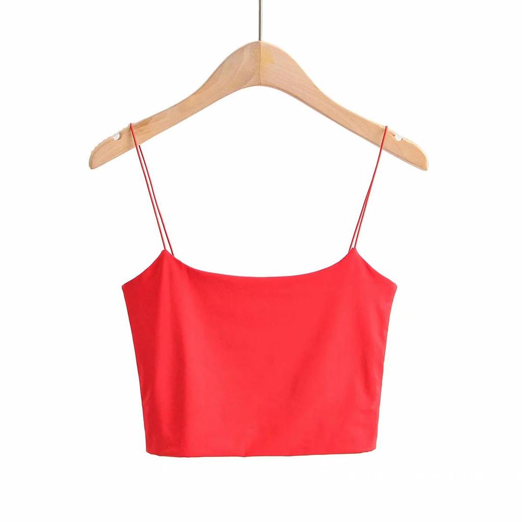 2023 Spring/Summer U-Neck Slim Vest Top In Pure Color with Thin Suspenders for Women