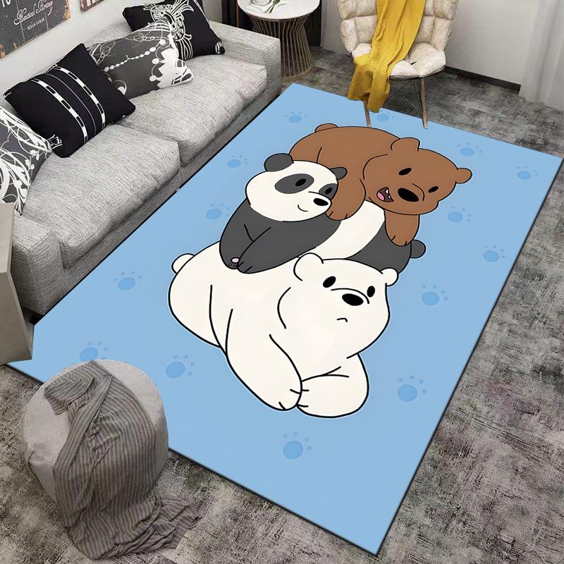 Cartoon Bear Stack Carpet with Blue Paw Print Background Design Suitable for Use As an Anti-slip for Living Room Bedroom Sofas