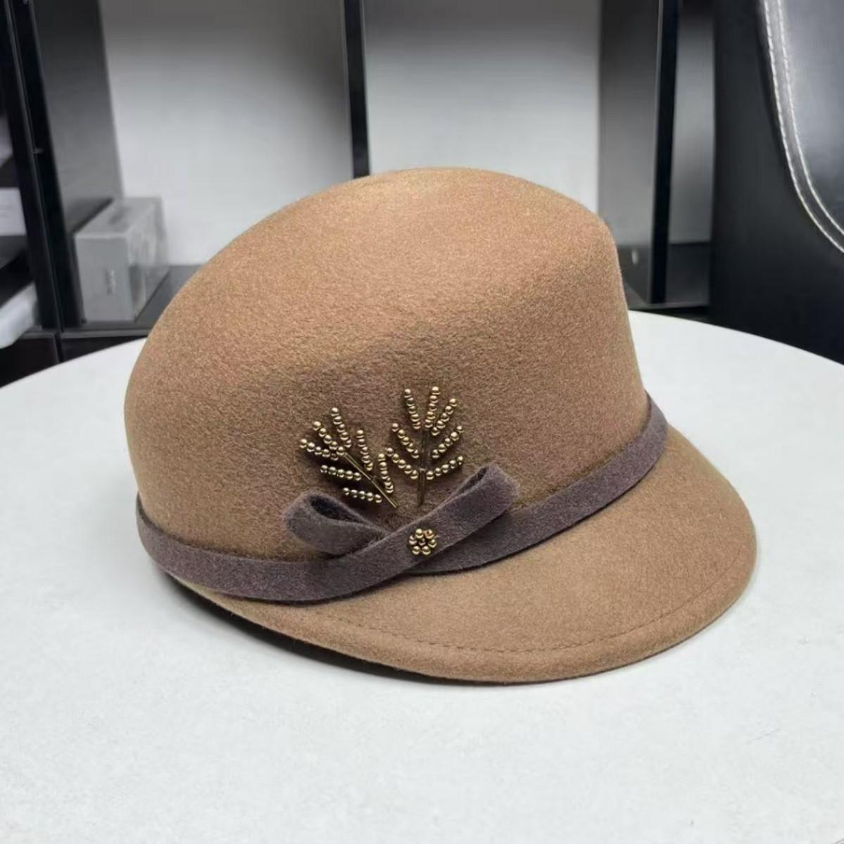 

Leaf hat women s autumn and winter wool equestrian hat pure wool styling hat top hat retro dome fashion cap M（55-58cm） верблюд