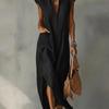 Abbigliamento Donna Estate Stile Europeo Abito Lungo Cotone Senza Maniche Monocolore Vestibilità Larga Scollo a V Casual