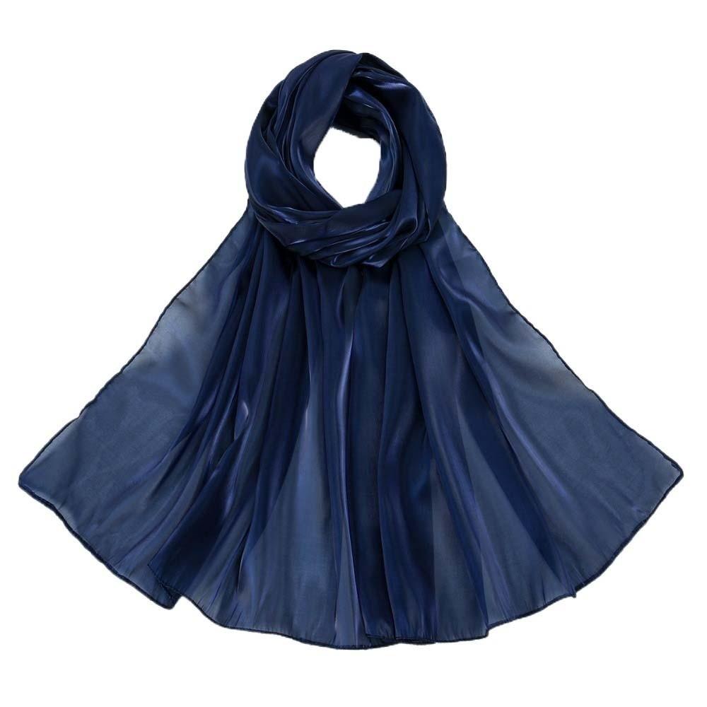 Long Smooth Silk Headscarf Sunscreen Thin Large Shawl Fashion Chiffon Hijab Scarf  Women темно-синий