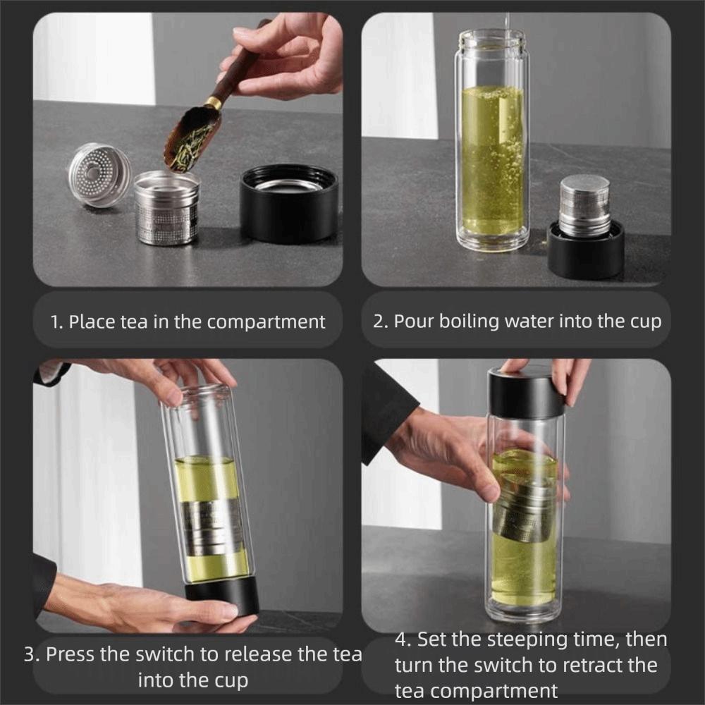 with Tea Infuser Glass Water Bottle Double Wall Magnetic Glass Tumbler Tea Bottle  Office