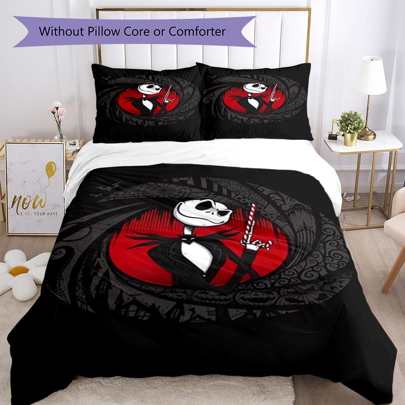 3dílná sada povlečení The Nightmare Before Christmas Uzavírání na zip Obsahuje 1 povlak na přikrývku & 2 povlaky na polštář, Měkká a pohodlná pro všechna roční období.