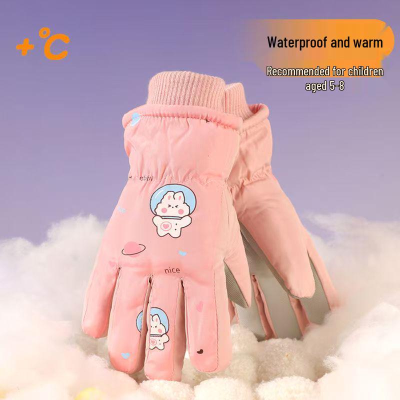 Kids' Cute Waterproof Winter Ski Gloves with Thick Velvet Lining, Warm for Boys & Girls