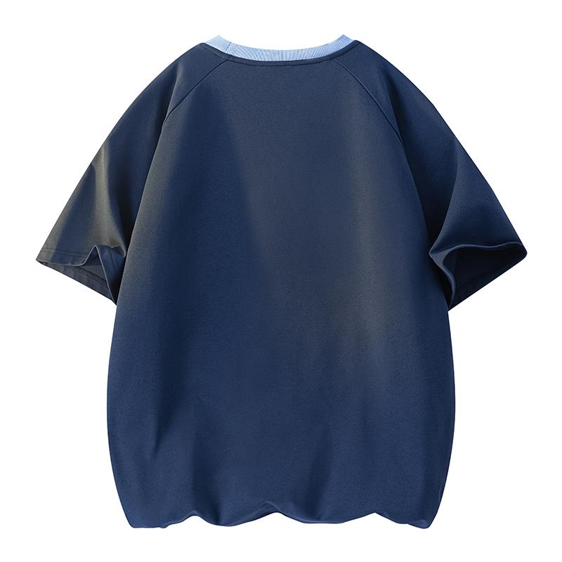 Ice Silk Breathable Three-quarter Sleeve T-shirt Men's Summer Loose Casual Contrast Color Round Neck Sports Top