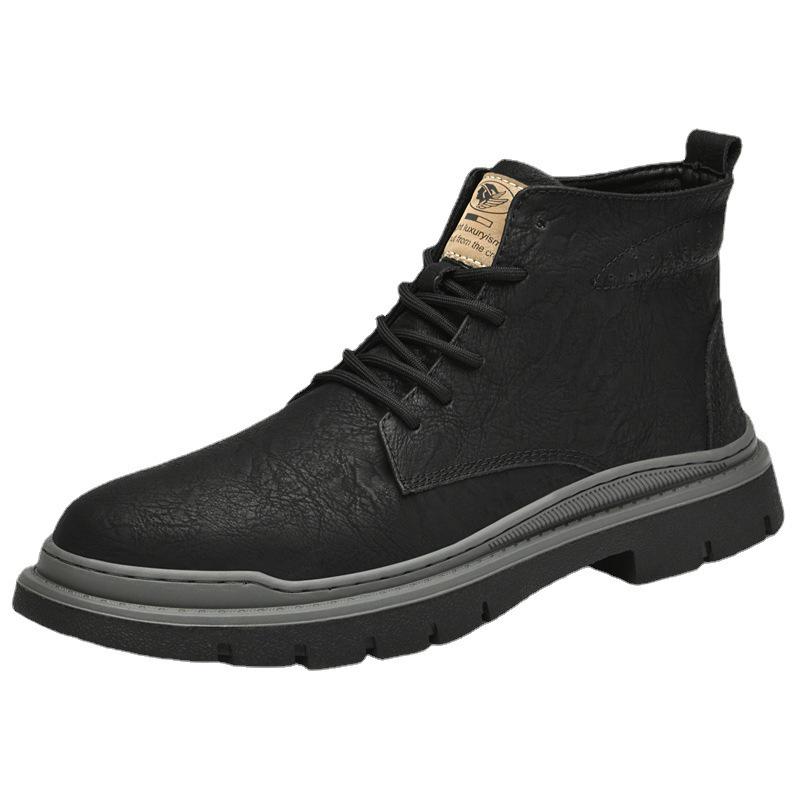 Men's Retro Leather Work Boots - Large Size, Soft Sole, Plus Velvet Warm High-Tops
